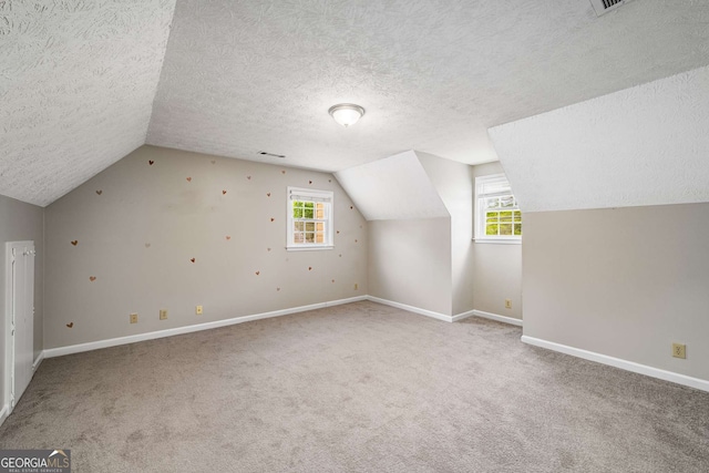 1320 Pinyon Pl, Lawrenceville, GA 30043 - additional living space featuring vaulted ceiling, a textured ceiling, carpet, and baseboards