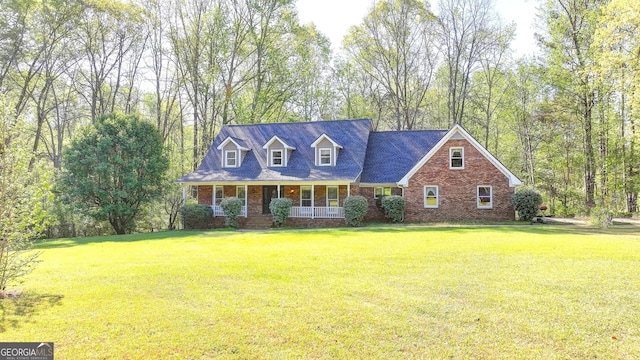 5800 S Richland Creek Rd, Buford, GA 30518 - cape cod house with a porch, a front lawn, and brick siding