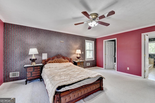 5800 S Richland Creek Rd, Buford, GA 30518 - carpeted bedroom featuring visible vents, ornamental molding, baseboards, and multiple windows