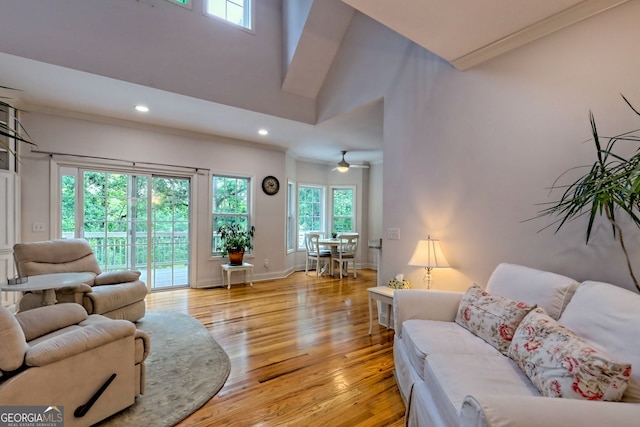 327 Kissimmee Trl, Cornelia, GA 30531 - living area with healthy amount of natural light, light wood-style flooring, recessed lighting, ornamental molding, and baseboards