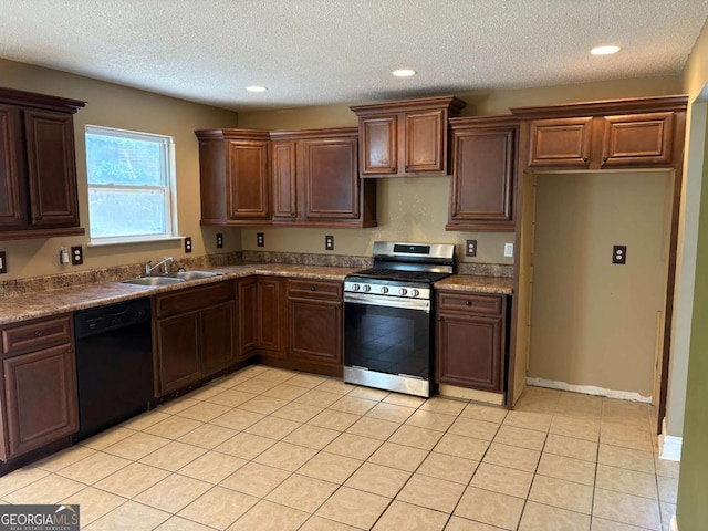 4234 Winston Cir, Atlanta, GA 30349 - kitchen featuring a textured ceiling, a sink, recessed lighting, dishwasher, and stainless steel gas stove