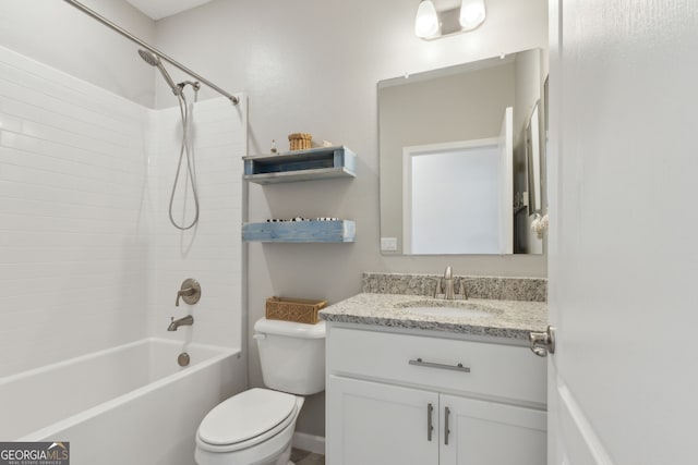 bathroom with shower / bath combination, vanity, and toilet