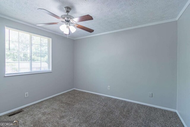 2092 Countydown Ln, Stone Mountain, GA 30088 - carpeted spare room featuring a textured ceiling, visible vents, baseboards, and ceiling fan