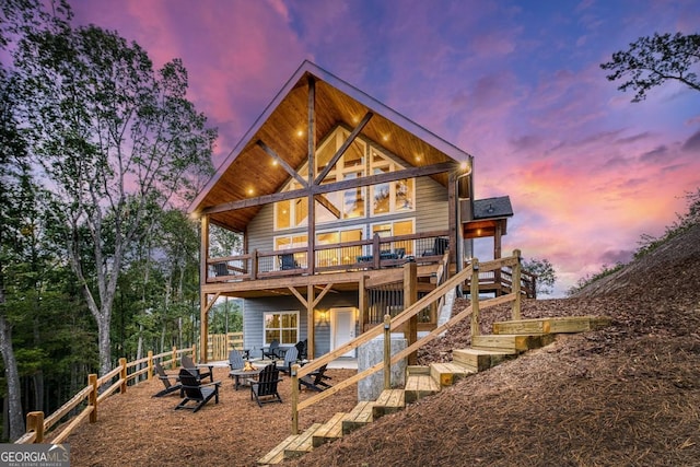 1016 Twisted Oak Rd Unit 115, Talking Rock, GA 30175 - back of house featuring a fire pit, a deck, and stairway