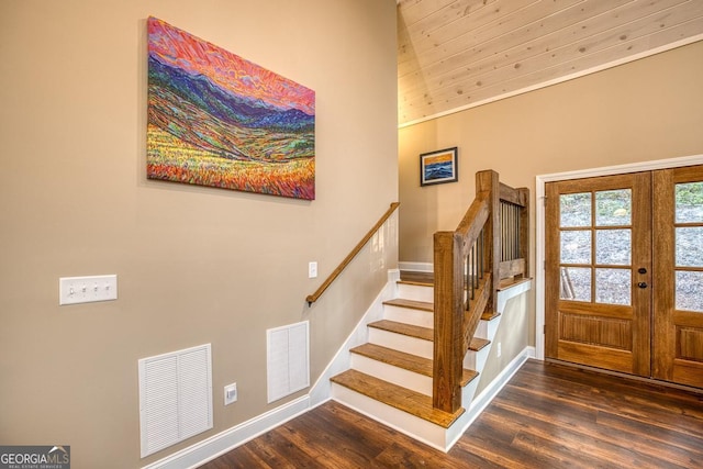 1016 Twisted Oak Rd Unit 115, Talking Rock, GA 30175 - entryway featuring french doors, wood finished floors, stairs, and high vaulted ceiling
