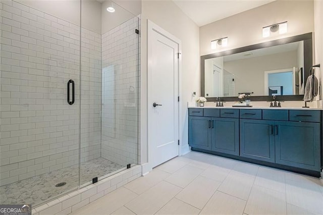 820 Fair View Cir, Roswell, GA 30076 - bathroom with a sink, a shower stall, and double vanity