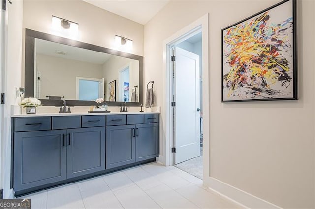 820 Fair View Cir, Roswell, GA 30076 - bathroom featuring tile patterned flooring, baseboards, a sink, and double vanity