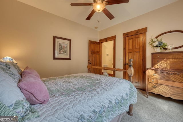 bedroom featuring carpet and ceiling fan