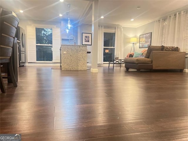 3629 Embry Cir, Atlanta, GA 30341 - exercise room with crown molding, recessed lighting, and dark wood finished floors