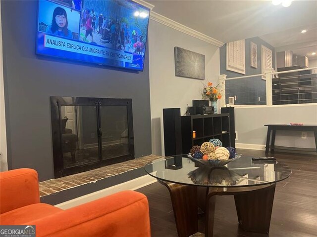 3629 Embry Cir, Atlanta, GA 30341 - living room with baseboards, ornamental molding, wood finished floors, and recessed lighting