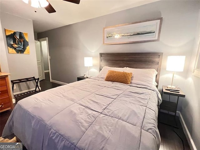 3629 Embry Cir, Atlanta, GA 30341 - bedroom featuring baseboards, dark wood-type flooring, and ceiling fan