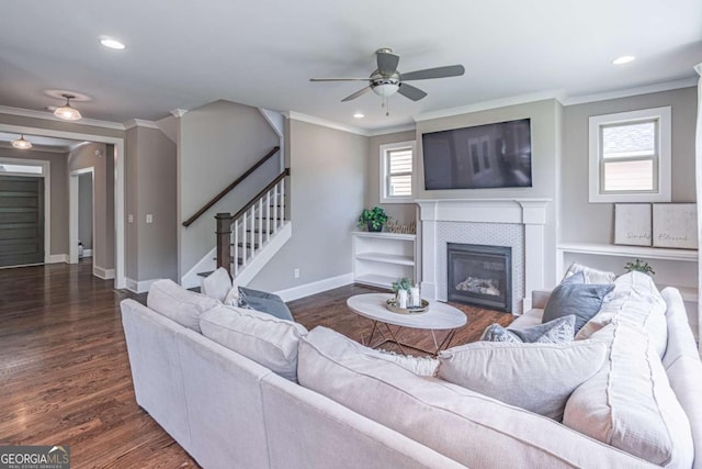 2675 Sugar Mill Dr, Atlanta, GA 30316 - living room featuring baseboards, ornamental molding, and ceiling fan