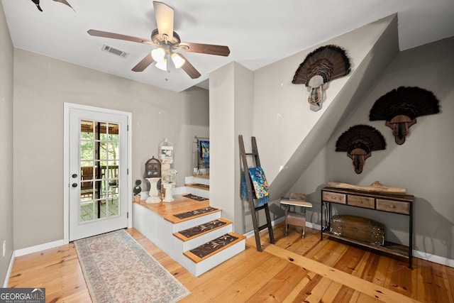 366 Crabapple Rdg, Clarkesville, GA 30523 - entrance foyer featuring hardwood / wood-style flooring, ceiling fan, baseboards, and visible vents