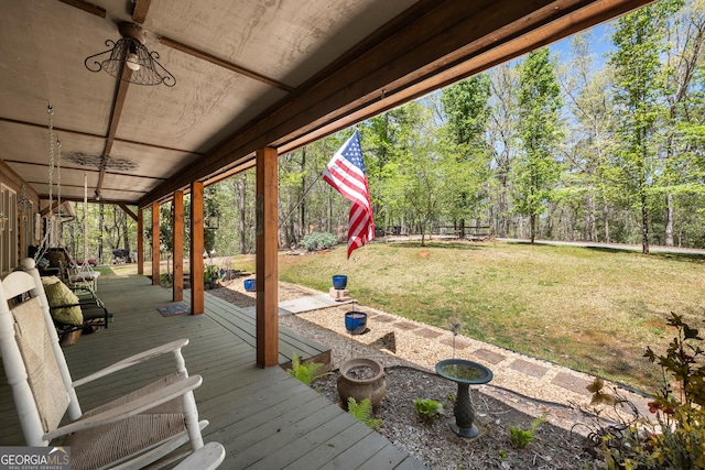 366 Crabapple Rdg, Clarkesville, GA 30523 - wooden terrace with a lawn and a fenced backyard