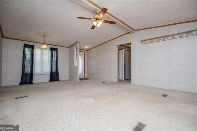 1530 Mcbrayer, Temple, GA 30179 - spare room featuring ornamental molding, carpet flooring, a ceiling fan, and a textured ceiling
