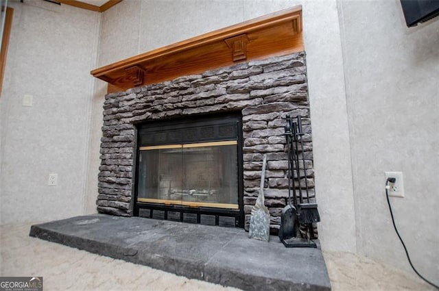 1530 Mcbrayer, Temple, GA 30179 - detailed view of a textured wall, a fireplace, and crown molding