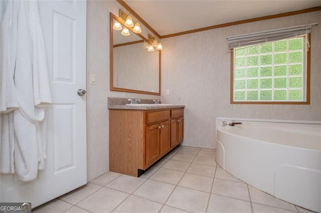 1530 Mcbrayer, Temple, GA 30179 - full bath featuring crown molding, vanity, a garden tub, and tile patterned flooring