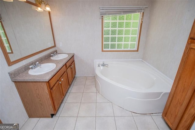 1530 Mcbrayer, Temple, GA 30179 - bathroom with a bath, double vanity, and tile patterned flooring