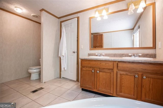 1530 Mcbrayer, Temple, GA 30179 - full bath featuring crown molding, toilet, double vanity, tile patterned floors, and a textured ceiling