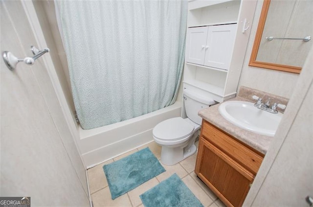 1530 Mcbrayer, Temple, GA 30179 - bathroom featuring toilet, tile patterned flooring, vanity, and shower / bath combo with shower curtain