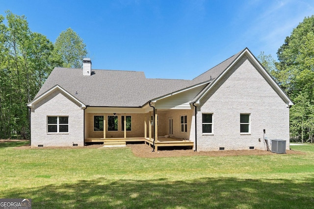 2000 Millstream Ct, Griffin, GA 30224 - rear view of property with crawl space, a lawn, brick siding, and central AC