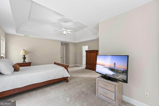 2745 Princeton Trce, Cumming, GA 30041 - bedroom featuring a tray ceiling, carpet floors, baseboards, and ceiling fan