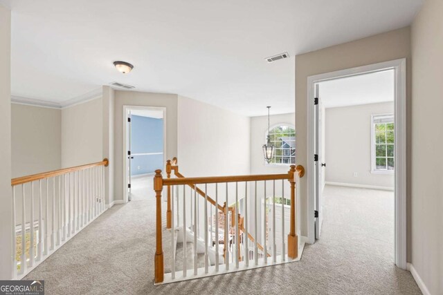 2745 Princeton Trce, Cumming, GA 30041 - corridor featuring baseboards, carpet flooring, an upstairs landing, and visible vents