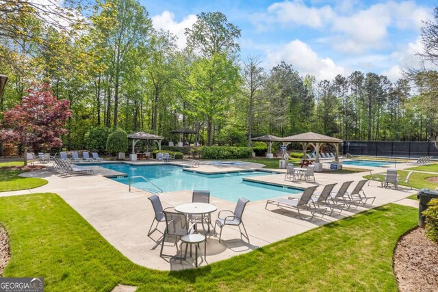 2745 Princeton Trce, Cumming, GA 30041 - pool featuring fence, a lawn, a gazebo, and a patio area