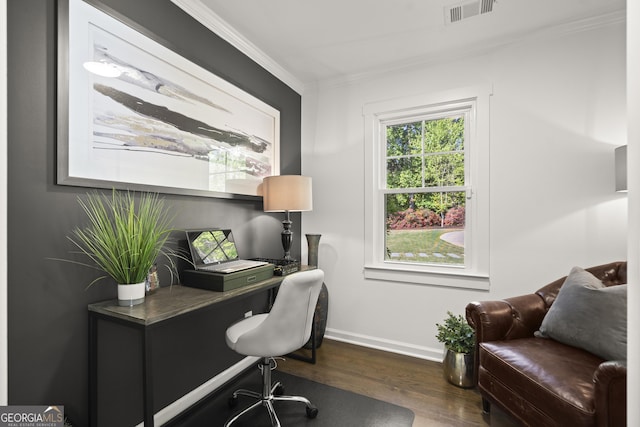 4440 Webb Bridge Rd, Alpharetta, GA 30005 - office space with dark wood finished floors, ornamental molding, and baseboards