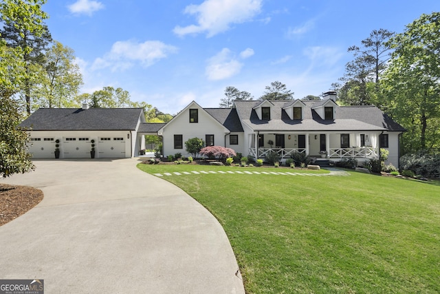 4440 Webb Bridge Rd, Alpharetta, GA 30005 - view of front of property featuring a porch, concrete driveway, a front lawn, and a garage