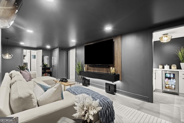 4440 Webb Bridge Rd, Alpharetta, GA 30005 - living area featuring beverage cooler, recessed lighting, and baseboards