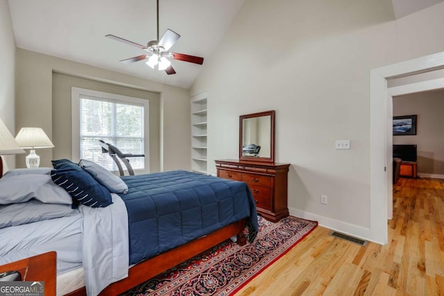 90 Hart Ave, Athens, GA 30606 - bedroom with light wood-style flooring, high vaulted ceiling, and ceiling fan