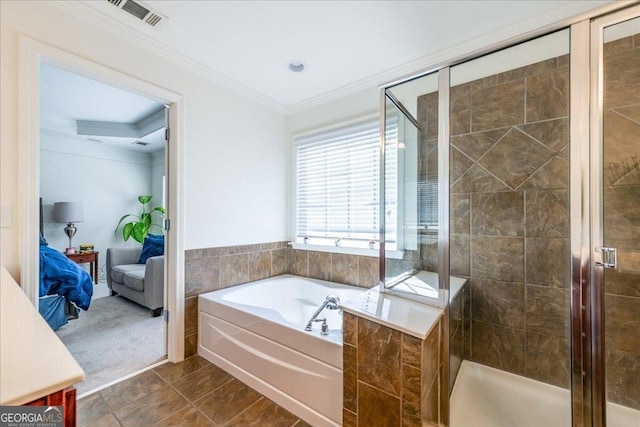 2145 Shoop Ct SE Unit 3, Smyrna, GA 30080 - full bath with ensuite bathroom, a garden tub, ornamental molding, a shower stall, and vanity