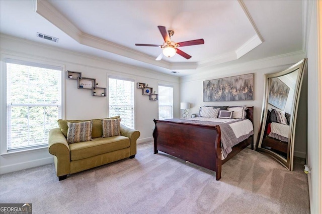 2145 Shoop Ct SE Unit 3, Smyrna, GA 30080 - bedroom with crown molding, a tray ceiling, carpet flooring, and a ceiling fan
