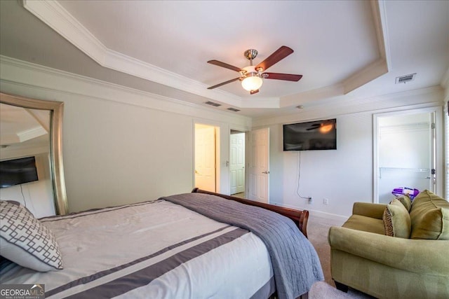 2145 Shoop Ct SE Unit 3, Smyrna, GA 30080 - carpeted bedroom featuring ornamental molding, a raised ceiling, and ceiling fan