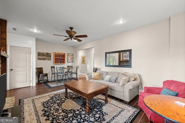 1609 Clark Dr, Hiawassee, GA 30546 - living area featuring recessed lighting, wood finished floors, and a ceiling fan