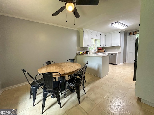 15 Laurelwood Cir, Griffin, GA 30224 - dining space featuring ornamental molding, a ceiling fan, and baseboards