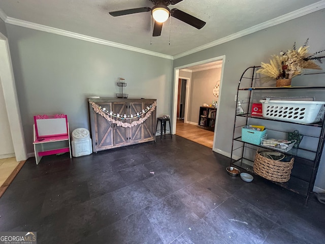 15 Laurelwood Cir, Griffin, GA 30224 - living area with ceiling fan, ornamental molding, and baseboards