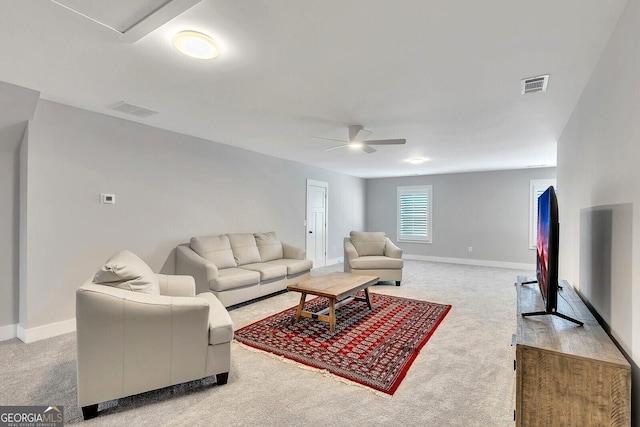 2710 Sandy Irwin Ct SW, Marietta, GA 30064 - living area with baseboards, a ceiling fan, visible vents, and carpet flooring