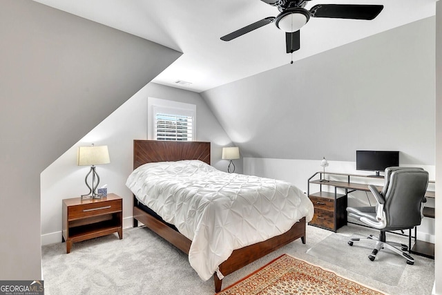 2710 Sandy Irwin Ct SW, Marietta, GA 30064 - bedroom with baseboards, visible vents, lofted ceiling, ceiling fan, and carpet floors