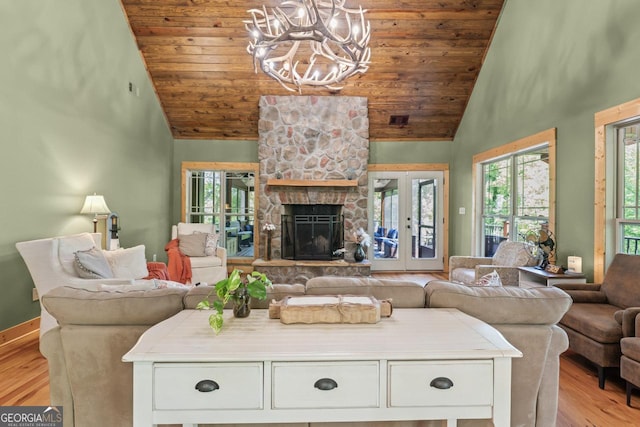 210 Lake Pines Rd, Jackson, GA 30233 - living area featuring high vaulted ceiling, light wood-style floors, and wood ceiling