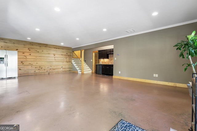 210 Lake Pines Rd, Jackson, GA 30233 - interior space with recessed lighting, stainless steel fridge with ice dispenser, and crown molding