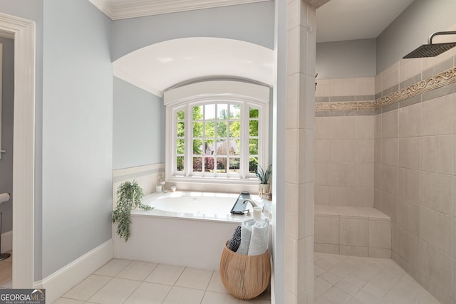 3190 Shumard Way, Marietta, GA 30064 - full bath with a bath, a tile shower, crown molding, and tile patterned floors