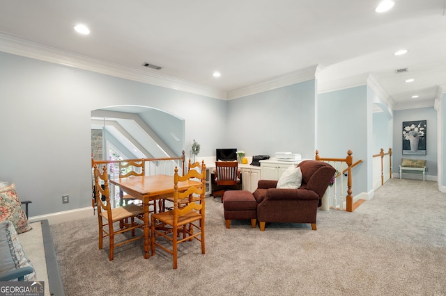 3190 Shumard Way, Marietta, GA 30064 - dining room featuring light colored carpet, ornamental molding, and recessed lighting