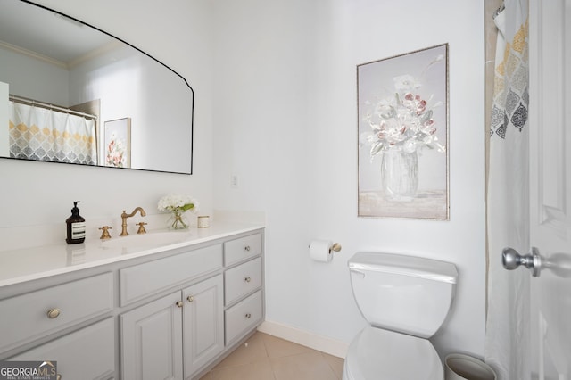 3190 Shumard Way, Marietta, GA 30064 - bathroom featuring tile patterned floors, toilet, baseboards, crown molding, and vanity