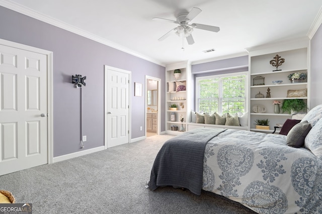 3190 Shumard Way, Marietta, GA 30064 - bedroom with visible vents, ensuite bath, crown molding, baseboards, and carpet flooring