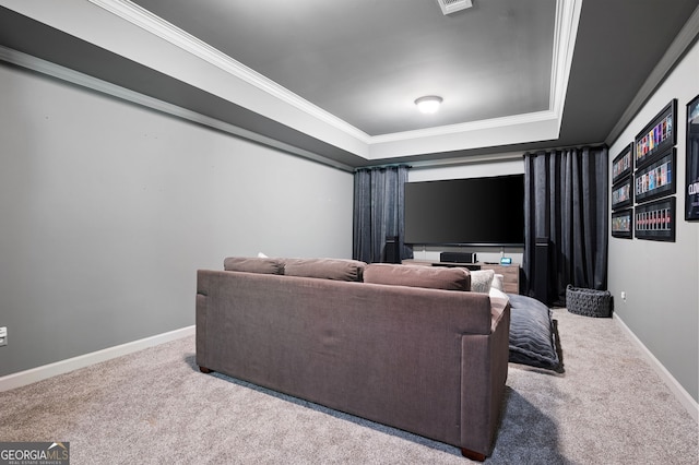 3190 Shumard Way, Marietta, GA 30064 - home theater with baseboards, carpet, a raised ceiling, and crown molding