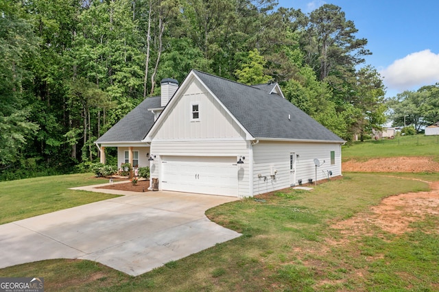 104 Federal Path, Temple, GA 30179 - view of side of home featuring board and batten siding, a lawn, a shingled roof, driveway, and a chimney