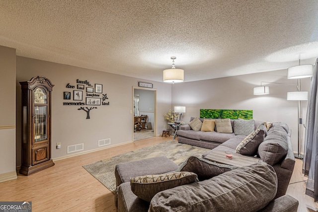 146 Highland Cir, Mcdonough, GA 30253 - living room with light wood-style floors, a textured ceiling, and baseboards