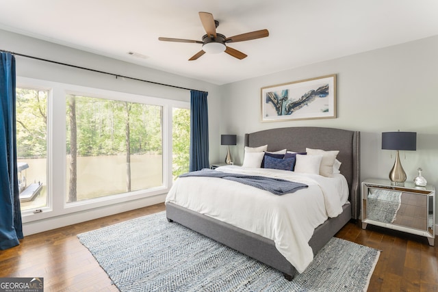 1630 Dogwood Dr, Greensboro, GA 30642 - bedroom with hardwood / wood-style floors, visible vents, and ceiling fan